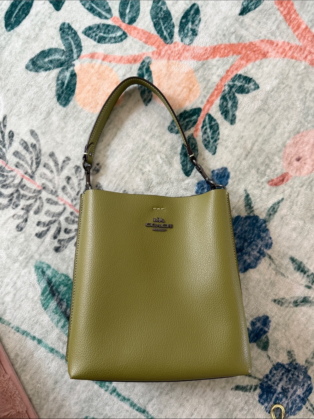 Coach Olive Green Pebbled Leather Shoulder Bag with Top Handle